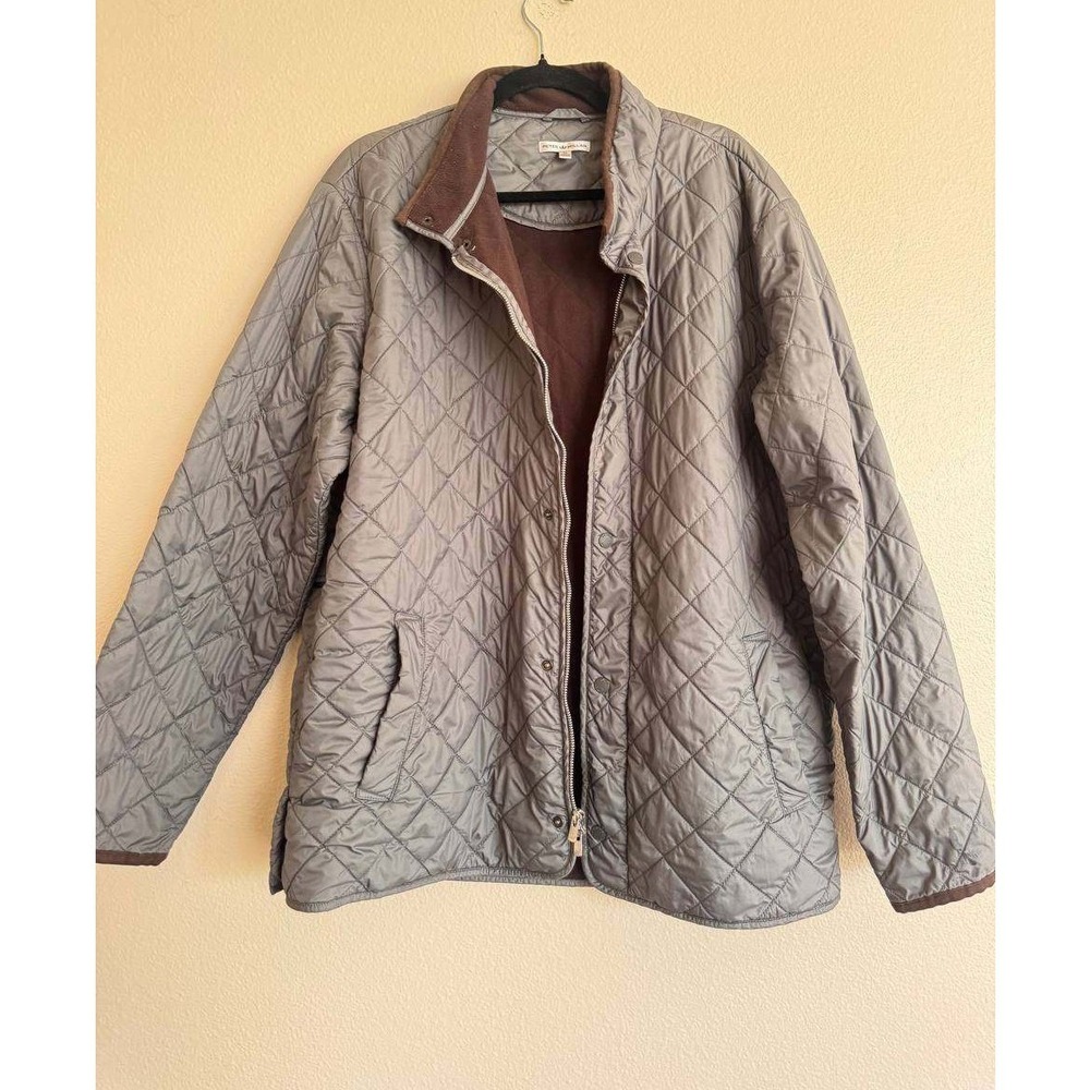Peter Millar Suffolk Quilted Travel Coat Gray Fleece Trim Quiet Luxury XL Preppy